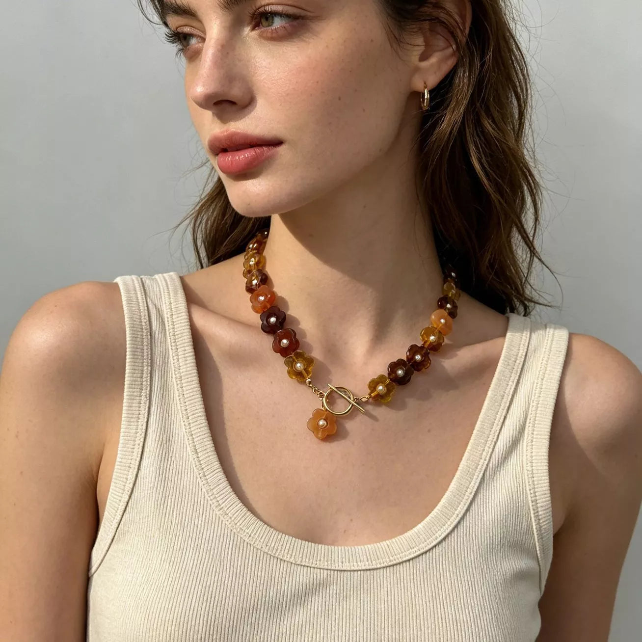 Retro Resin Flower Charm Necklace - Trendsi - Flyclothing LLC
