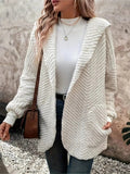 Open Front Long Sleeve Hooded Fuzzy Cardigan - Trendsi