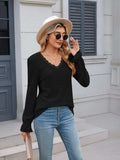 Lace Detail V-Neck Long Sleeve T-Shirt - Trendsi - Flyclothing LLC