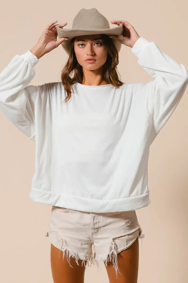 BiBi Loop Terry Pull Over With Cut Edge Band - Trendsi - Flyclothing LLC