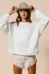 BiBi Loop Terry Pull Over With Cut Edge Band - Trendsi - Flyclothing LLC