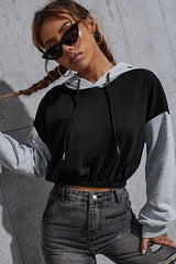 Perfee Contrast Long Sleeve Cropped Hoodie - Trendsi - Flyclothing LLC