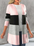 Color Block Open Front Long Sleeve Cardigan - Trendsi - Flyclothing LLC