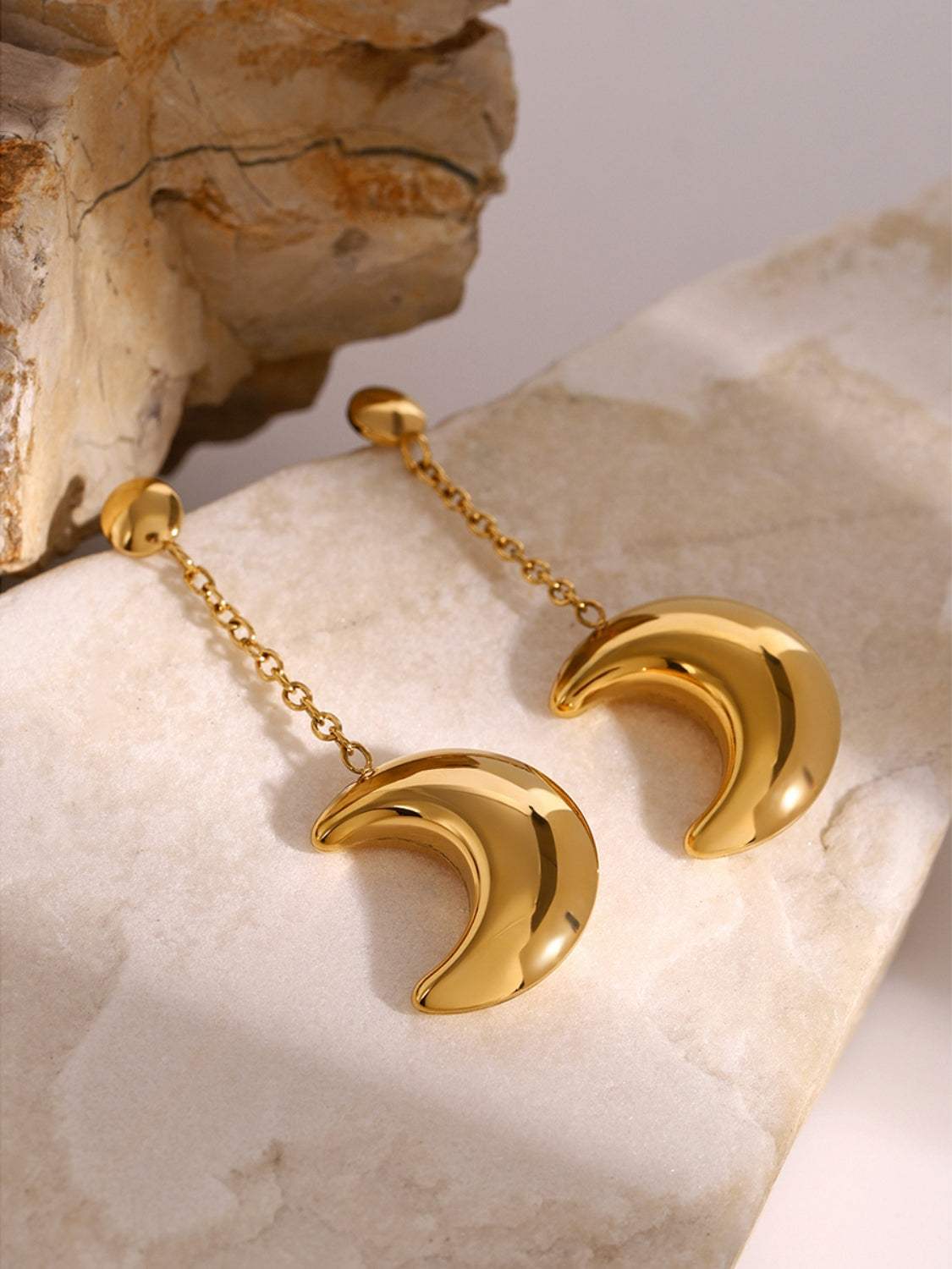 Stainless Steel Moon Dangle Earrings - Trendsi - Flyclothing LLC