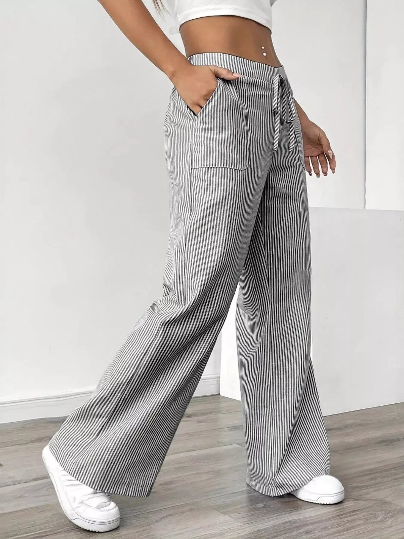 Striped Wide Leg Pants - Trendsi - Flyclothing LLC