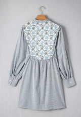 Tied Floral Printed Striped Long Sleeve Dress - Trendsi - Flyclothing LLC