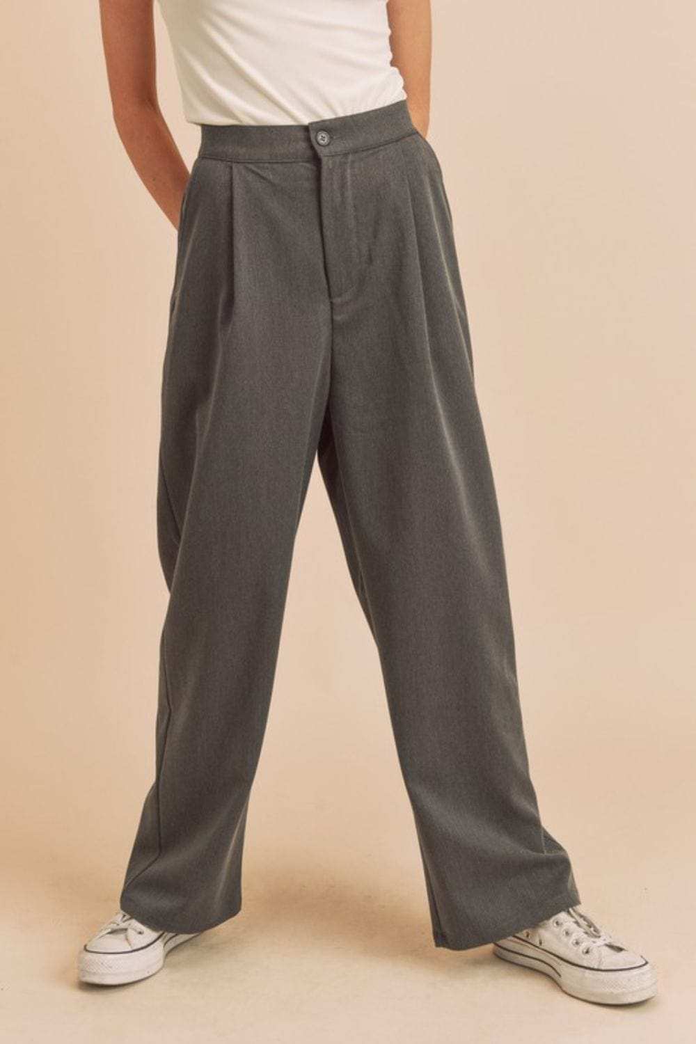 Aemi + Co High Waist Wide Leg Pants with Side Pockets - Trendsi - Flyclothing LLC