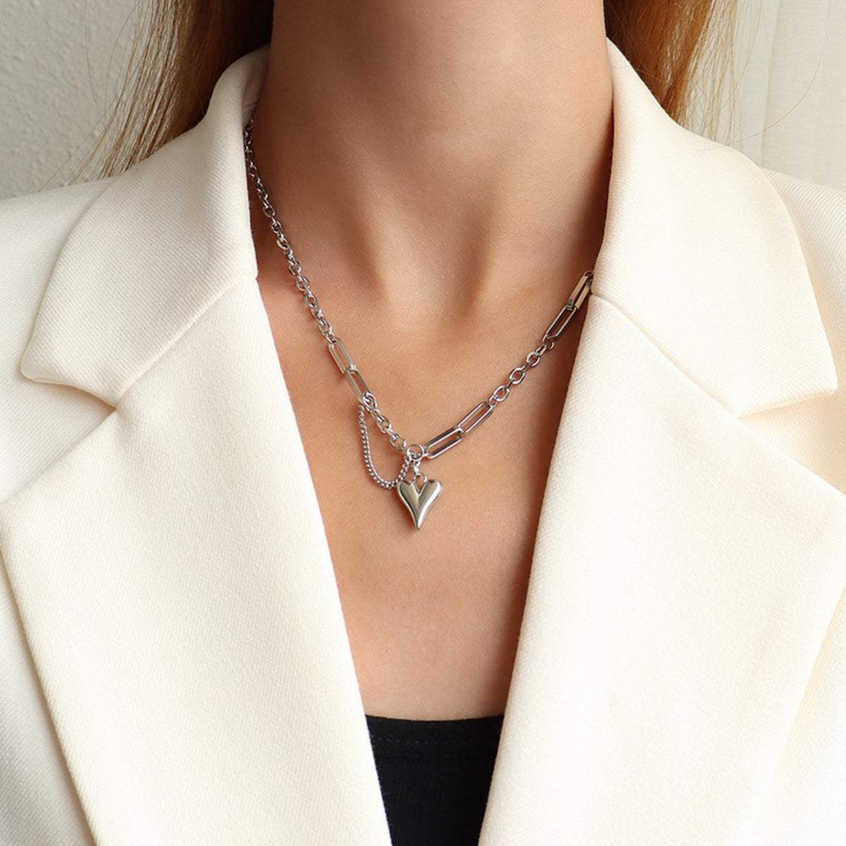 Titanium Steel Heart Pendant Necklace - Trendsi - Flyclothing LLC