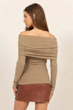 HYFVE Fuzzy Off Shoulder Textured Knit Top - Trendsi - Flyclothing LLC