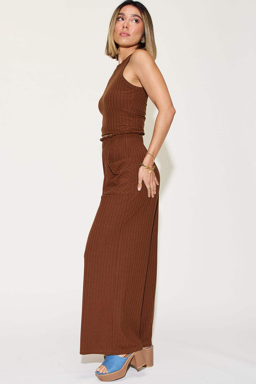 Basic Bae Full Size Ribbed Tank and Wide Leg Pants Set - Trendsi - Flyclothing LLC