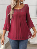Round Neck Three-Quarter Sleeve Top - Trendsi