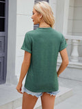 Decorative Button Notched Short Sleeve T-Shirt - Trendsi - Flyclothing LLC