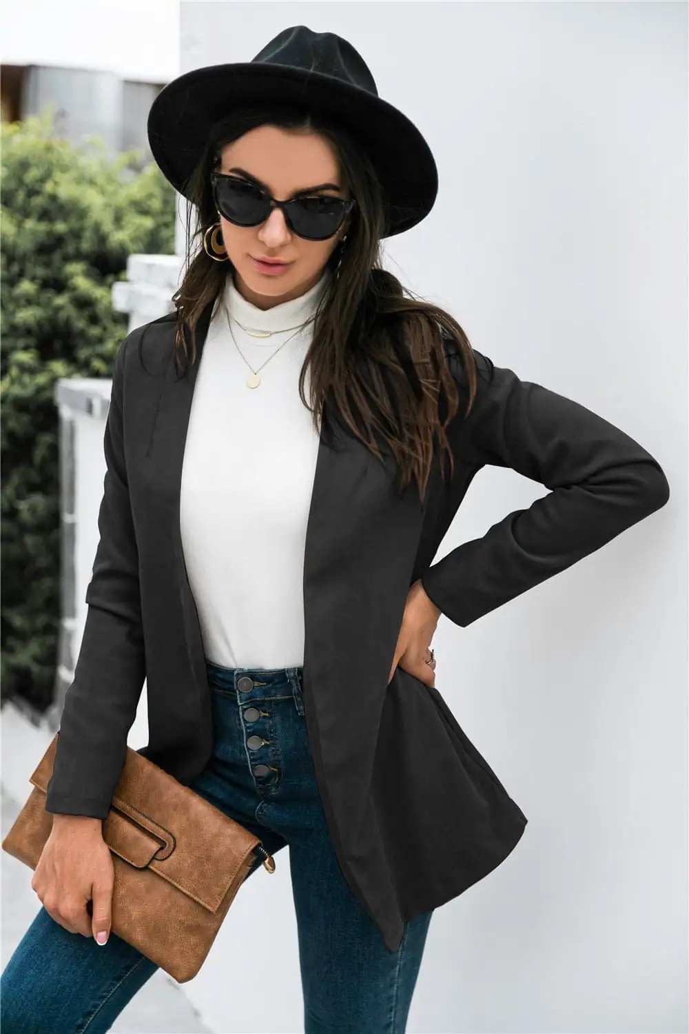 Three-Quarter Sleeve Blazer - Trendsi - Flyclothing LLC