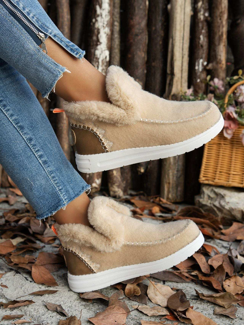Furry Suede Round Toe Flat Sneakers - Trendsi - Flyclothing LLC