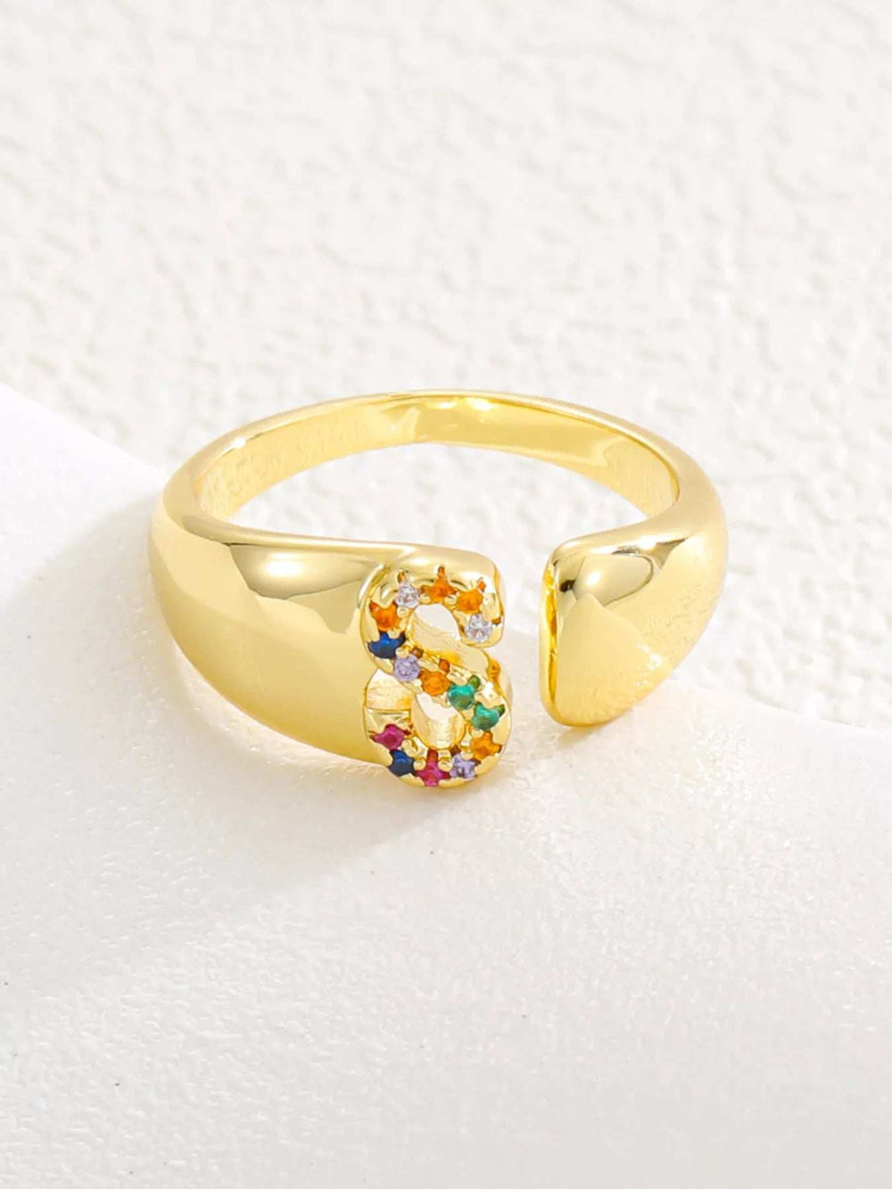 18K Gold-Plated Zircon Letter Ring - Trendsi - Flyclothing LLC