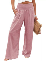 Smocked High Waisted Wide Leg Pants - Trendsi - Flyclothing LLC