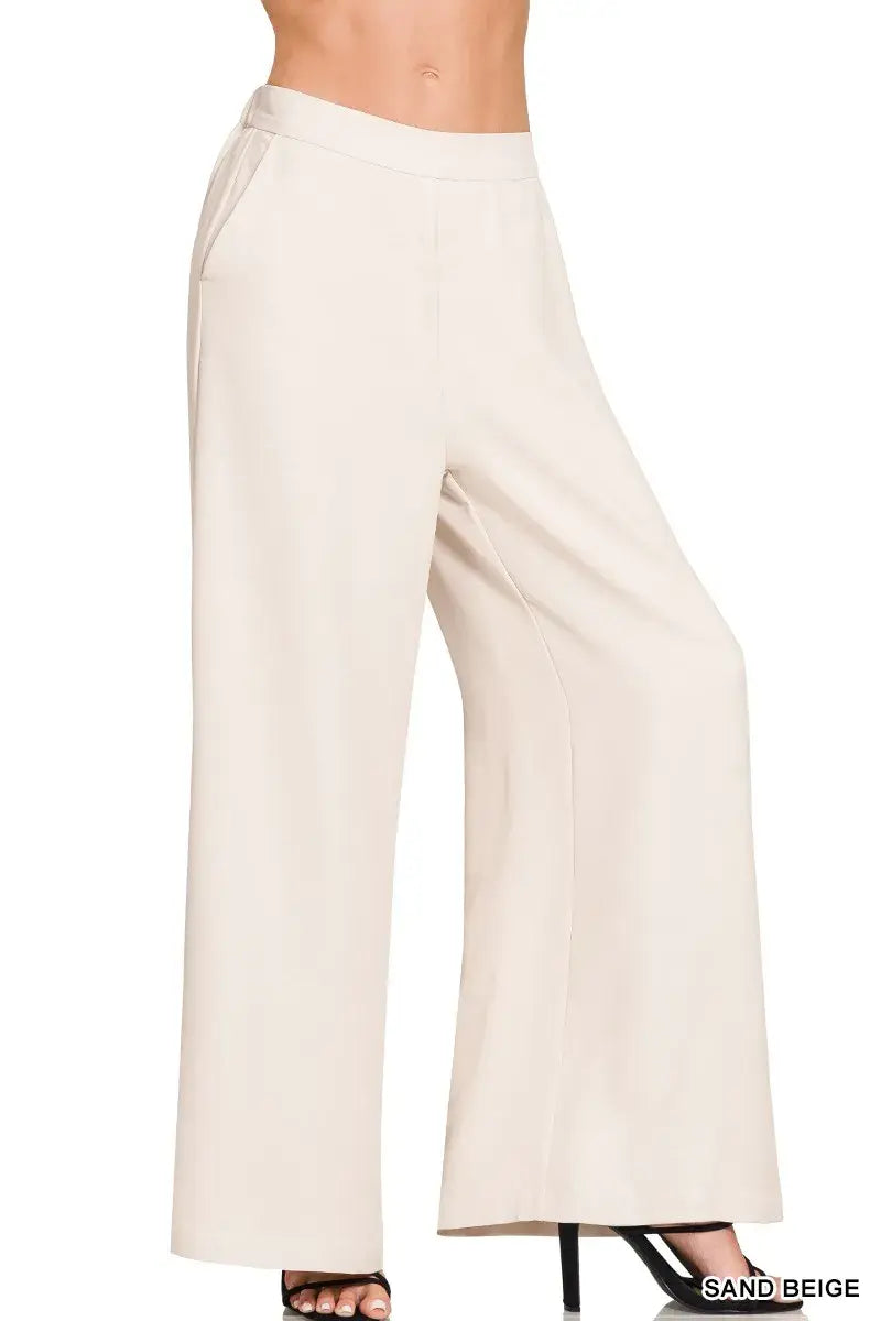 Zenana Relaxed Fit Elastic Waisted Wide Leg Pants - Trendsi - Flyclothing LLC
