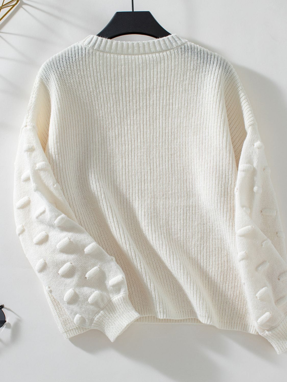 Round Neck Drop Shoulder Sweater - Trendsi