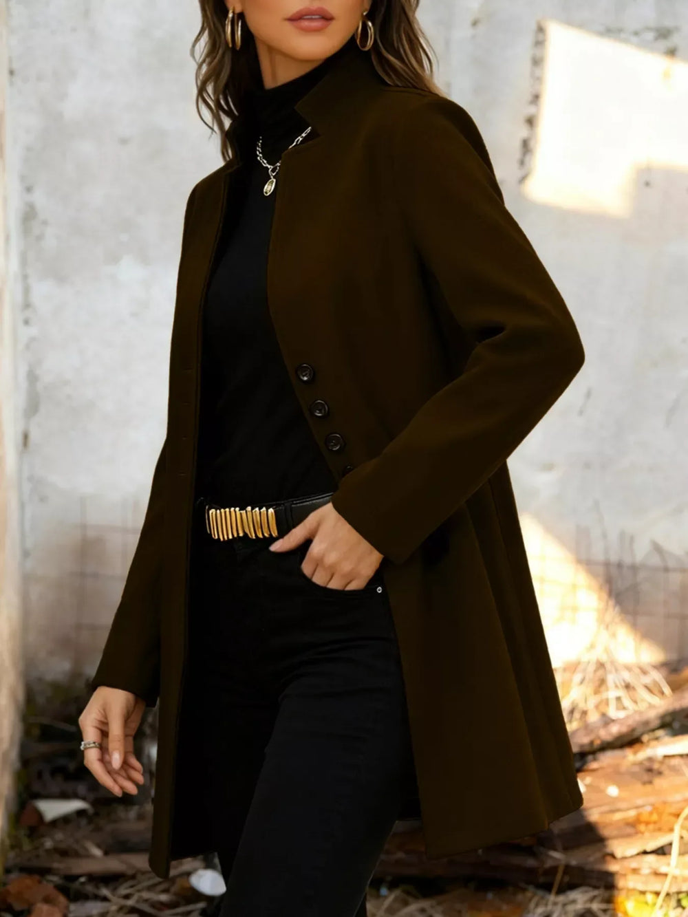 Button-Down Longline Outerwear - Trendsi - Flyclothing LLC