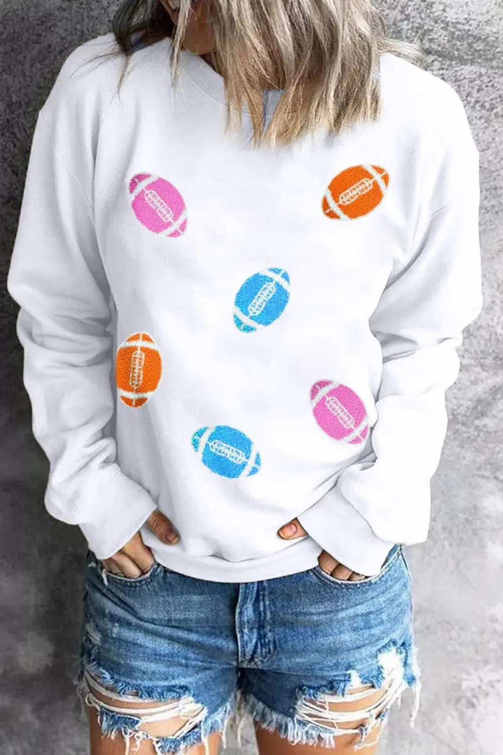 Football Round Neck Long Sleeve Sweatshirt - Trendsi - Flyclothing LLC
