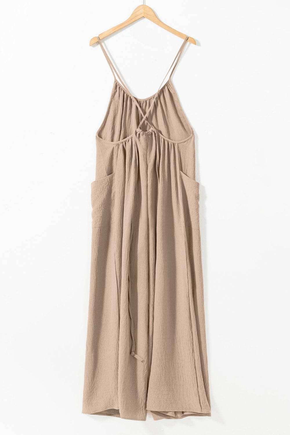 Spaghetti Strap Waist Tie Wide Leg Jumpsuit with Pockets - Trendsi - Flyclothing LLC