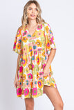 GeeGee Floral V-Neck Ruffle Hem Mini Dress - Trendsi