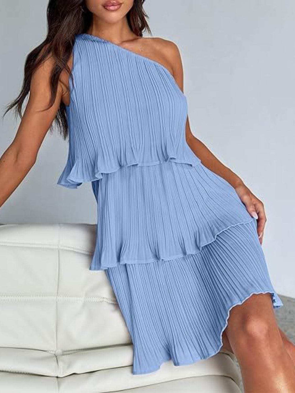 Layered Single Shoulder Mini Dress - Trendsi - Flyclothing LLC