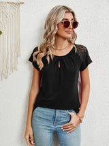 Lace Detail Round Neck Short Sleeve T-Shirt - Trendsi - Flyclothing LLC