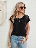 Lace Detail Round Neck Short Sleeve T-Shirt - Trendsi - Flyclothing LLC
