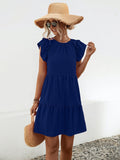 Ruffled Round Neck Cap Sleeve Mini Dress - Trendsi