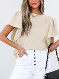 Round Neck Ruffle Sleeve Top - Trendsi - Flyclothing LLC