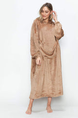 Double Take Full Size Pocketed Hooded Midi Lounge Dress - Trendsi - Flyclothing LLC
