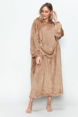 Double Take Full Size Pocketed Hooded Midi Lounge Dress - Trendsi
