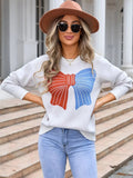Angel Wings Bow Round Neck Dropped Shoulder Sweater - Trendsi