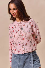 SO ME Floral Print Button Front Sweater Cardigan Top - Trendsi - Flyclothing LLC