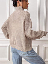 Heart Turtleneck Dropped Shoulder Long Sleeve Sweater - Trendsi - Flyclothing LLC