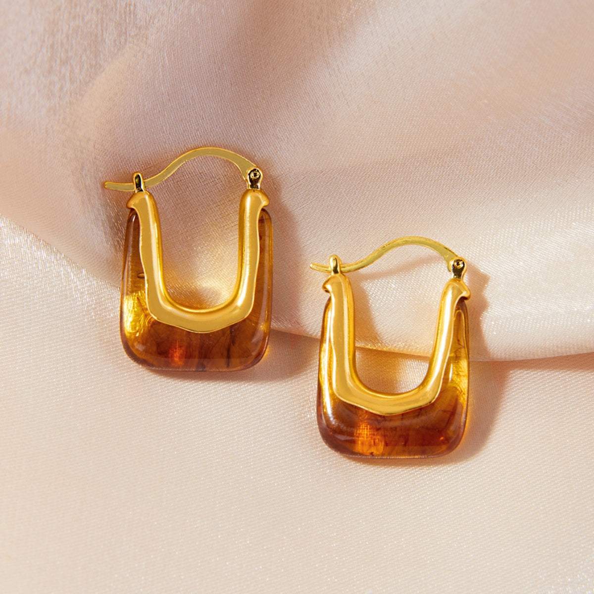 Resin Copper U Shape Earrings - Trendsi - Flyclothing LLC