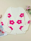 Flower Open Front Long Sleeve Cardigan - Trendsi - Flyclothing LLC