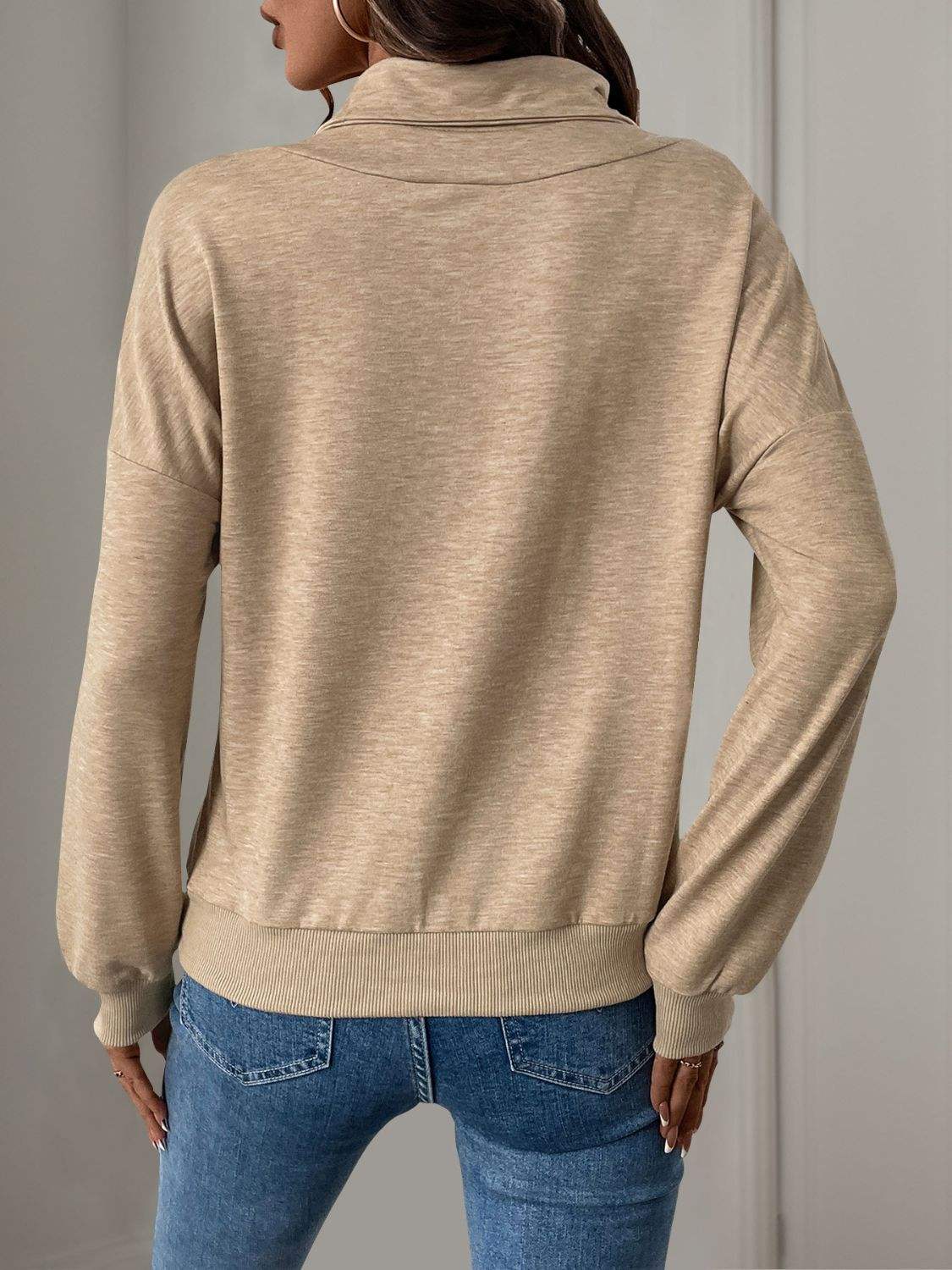 Perfee Asymmetric Mock Neck Long Sleeve Sweatshirt - Trendsi - Flyclothing LLC