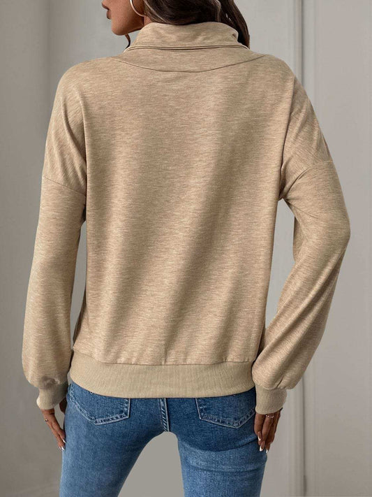 Perfee Asymmetric Mock Neck Long Sleeve Sweatshirt - Trendsi - Flyclothing LLC