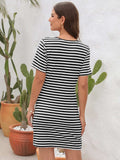 Cutout Striped Round Neck Short Sleeve Dress - Trendsi - Flyclothing LLC