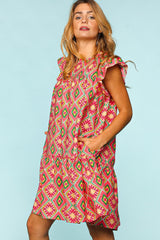 Haptics Full Size Ruffled Printed Dress with Side Pockets - Trendsi