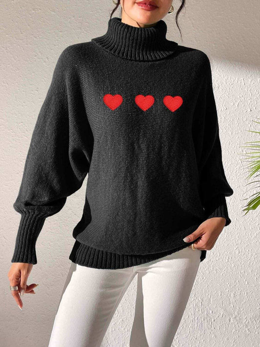 Heart Turtleneck Long Sleeve Sweater - Trendsi - Flyclothing LLC