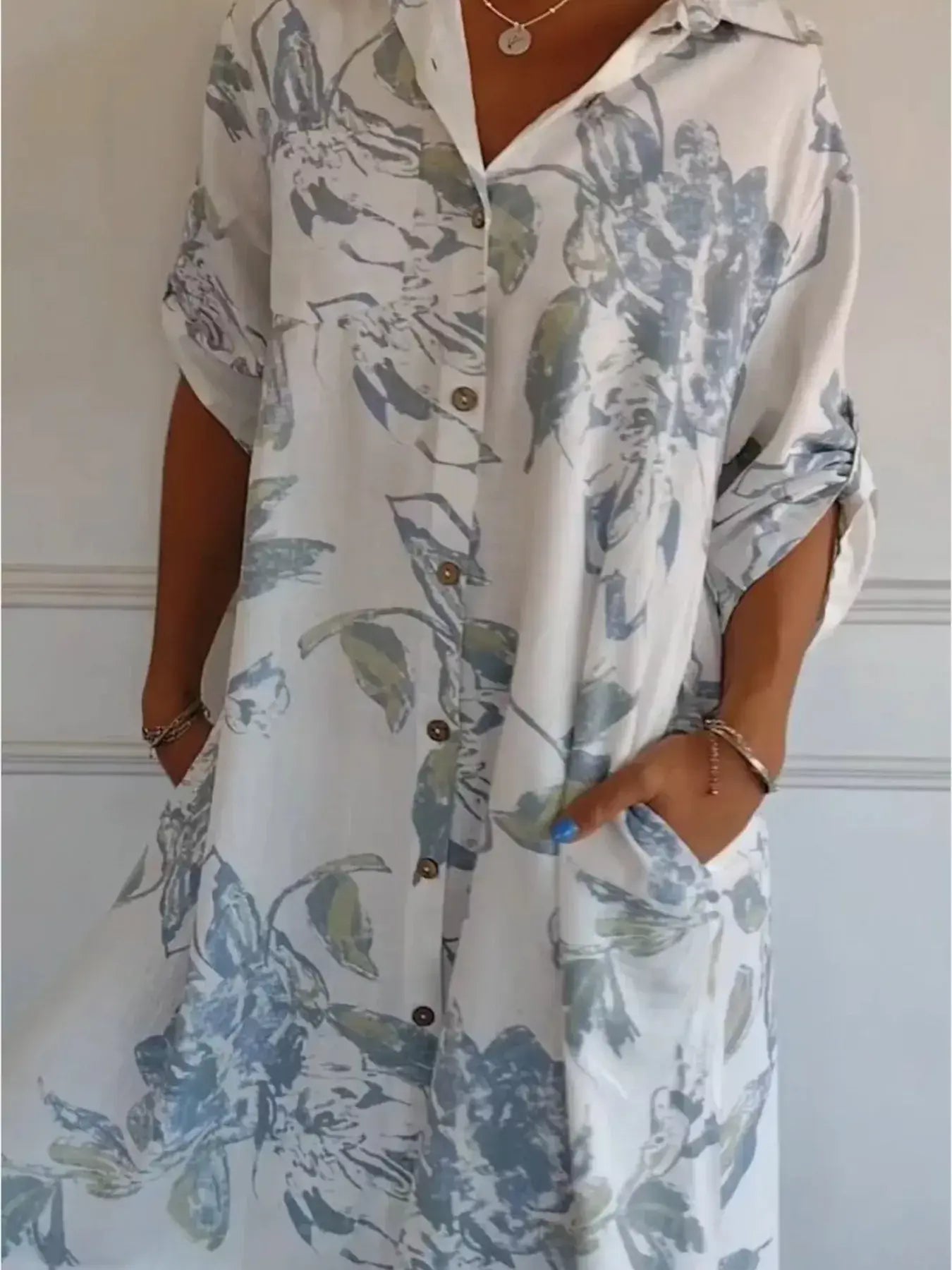 Full Size Floral Print Button-Up Shirt Dress Plus Size - Trendsi - Flyclothing LLC