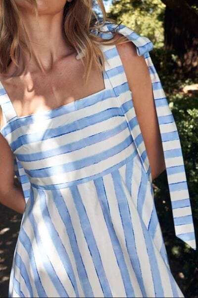 Striped Square Neck Wide Strap Dress - Trendsi - Flyclothing LLC