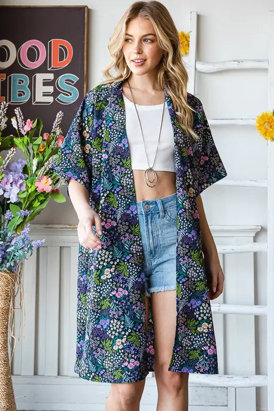 Heimish Full Size Half Sleeve Floral Open Cardigan Plus Size - Trendsi - Flyclothing LLC