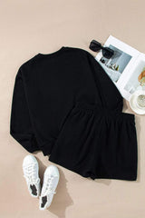 MERRY Sequin Round Neck Long Sleeve Top and Shorts Set - Trendsi - Flyclothing LLC
