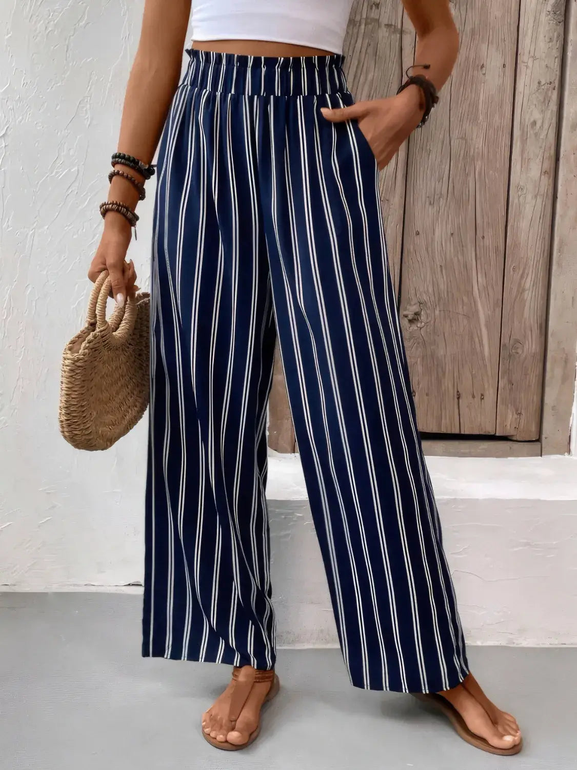 Striped Wide Leg Pants - Trendsi - Flyclothing LLC