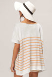 BiBi V Neck Striped Short Sleeve Top - Trendsi - Flyclothing LLC