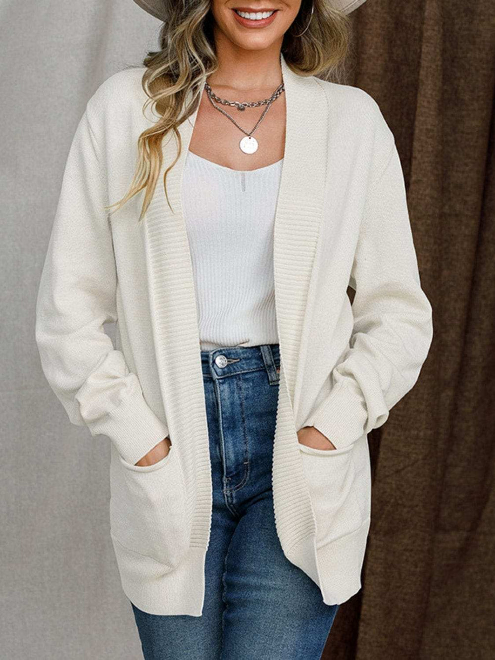 Open Front Long Sleeve Sweater Cardigan - Trendsi - Flyclothing LLC